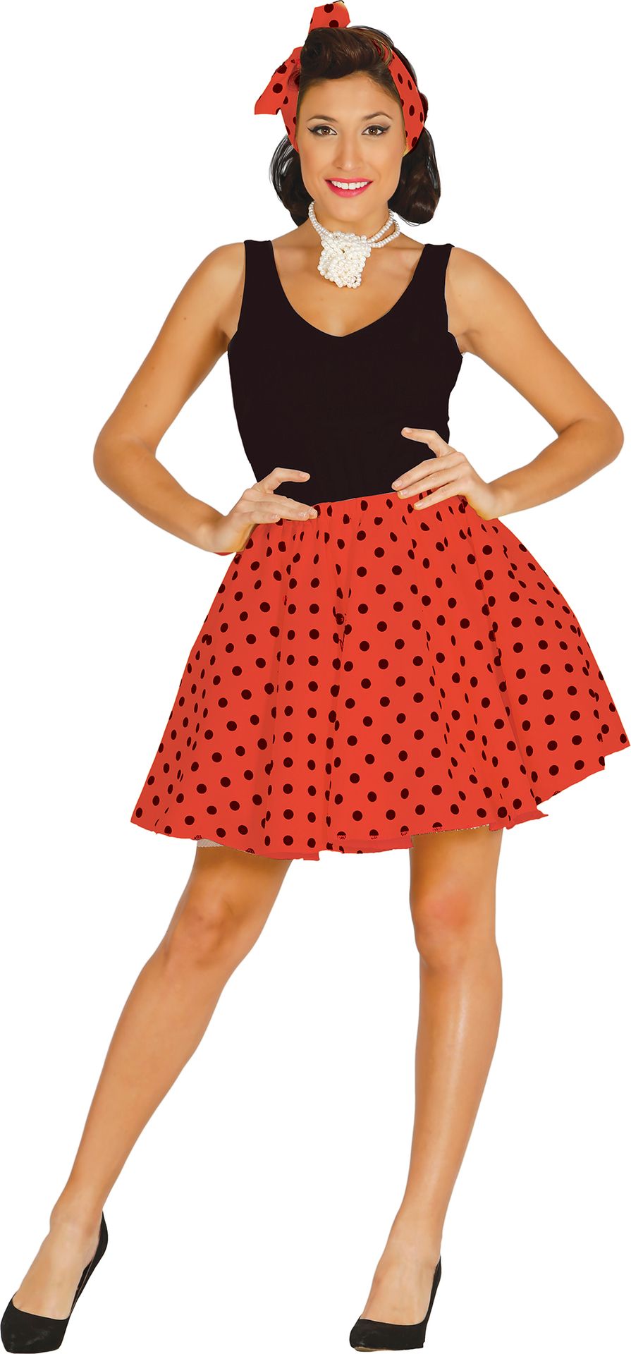 Pin Up Polkadot Outfit Dames Rood Zwart