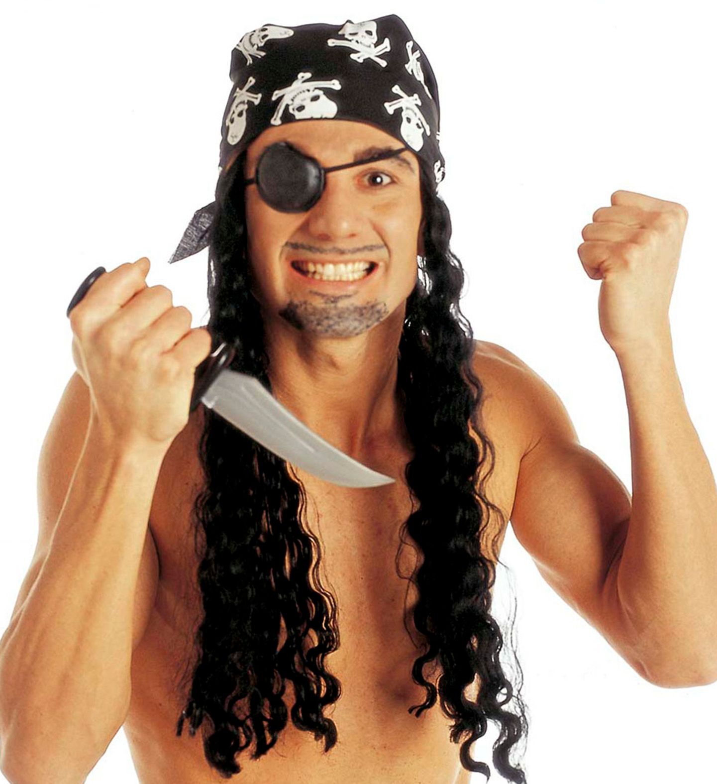 Piraten pruik met hoofddoek en ooglap