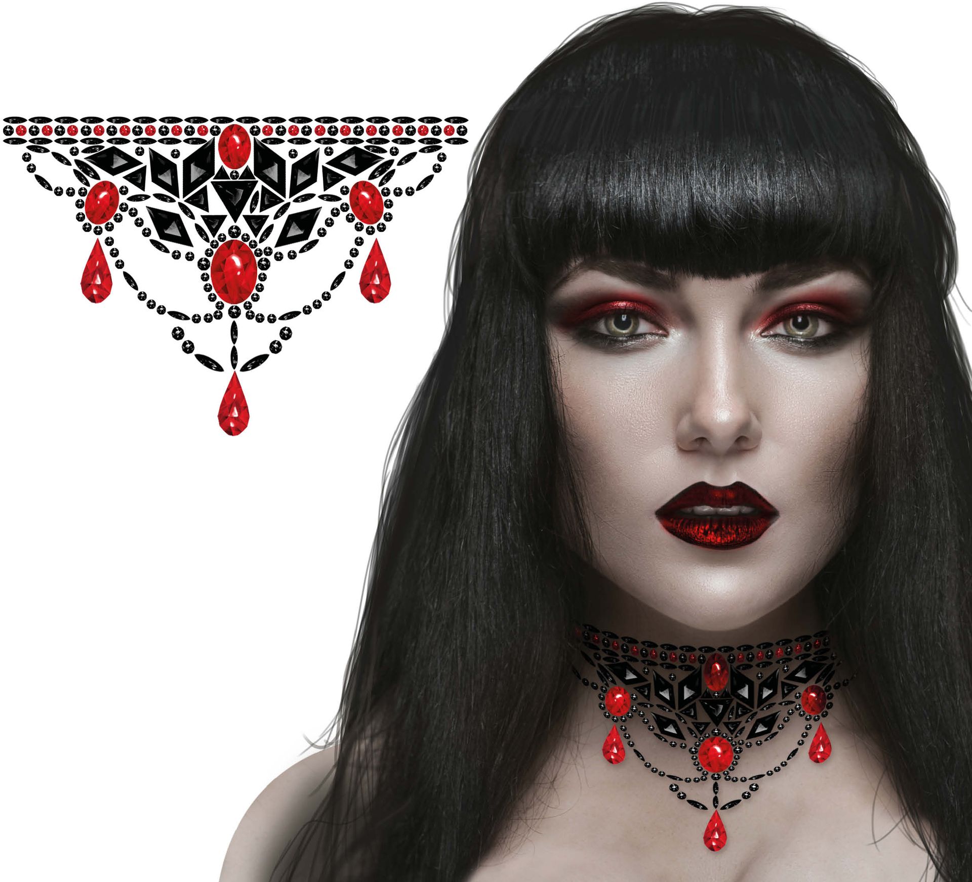 Plakjuwelen Gothic Zwart Rood