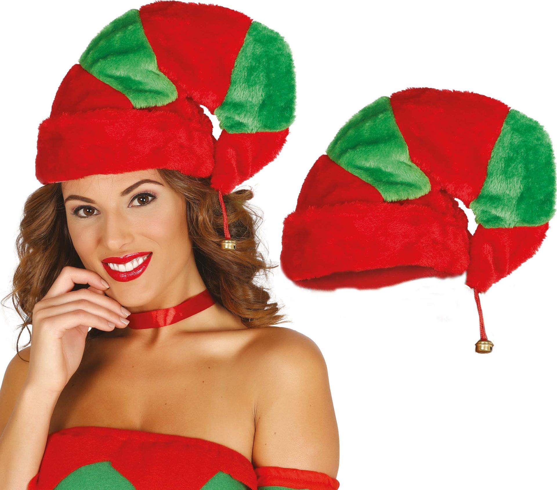 Pluche kerst elf hoed groen rood