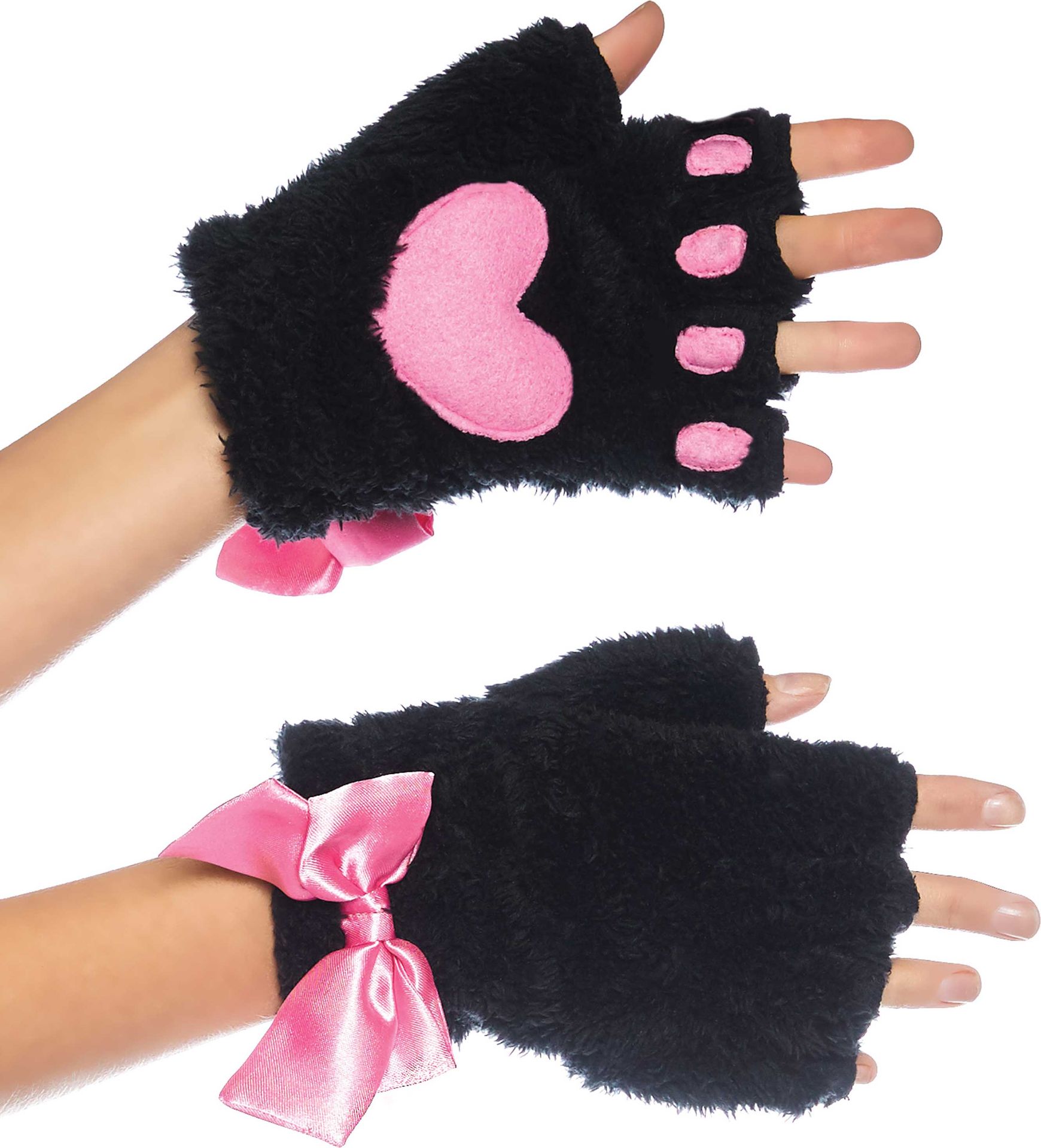 Pluche vingerloze zwarte handschoen