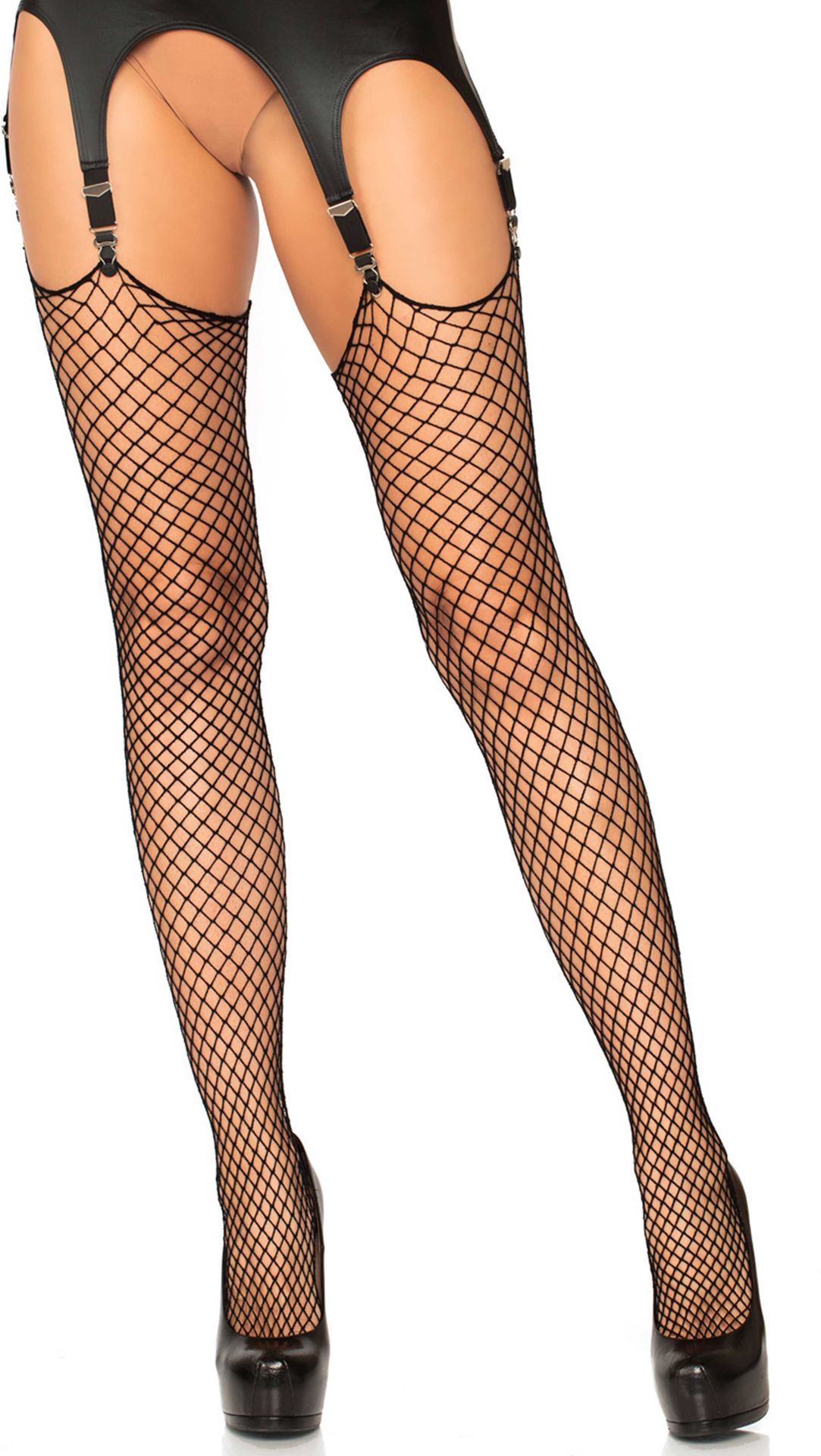 Plus size jarretel visnet stockings zwart