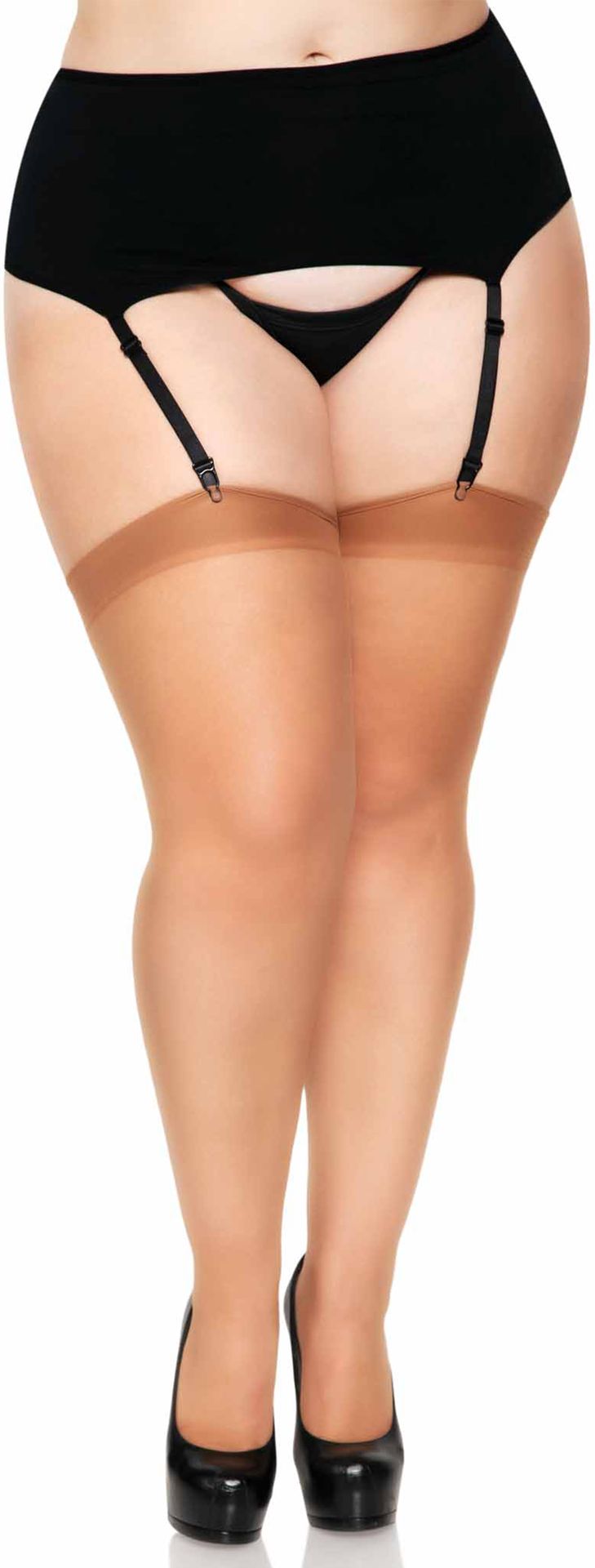 Plus size stockings met naad huidskleur