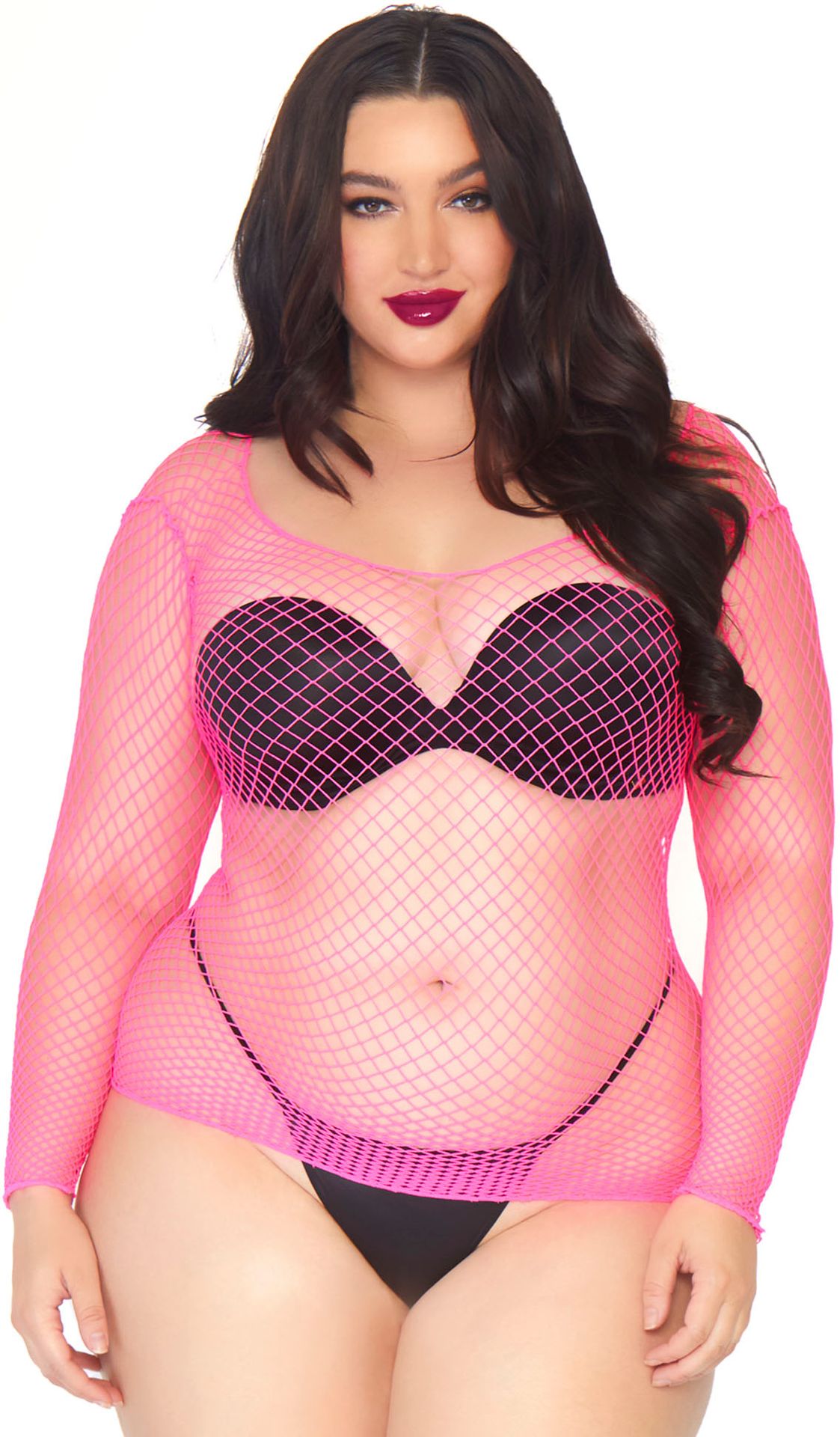 Plus size visnet top neon roze