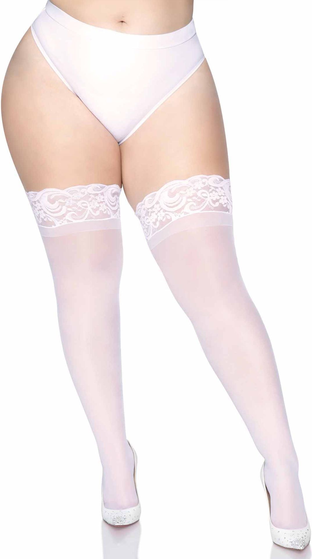 Plus size witte transparante elastaan kousen