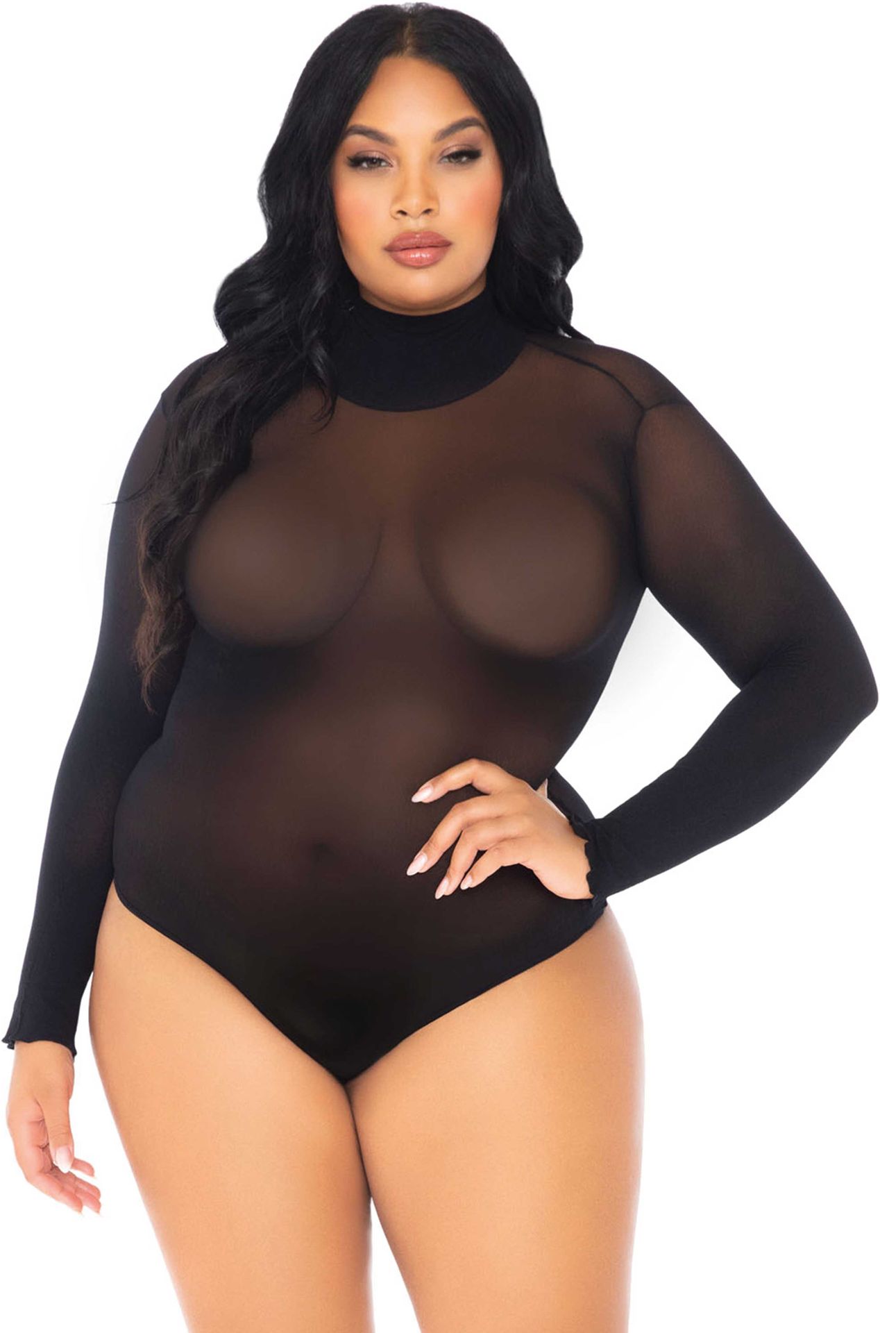 Plus size zwarte bodysuit met col