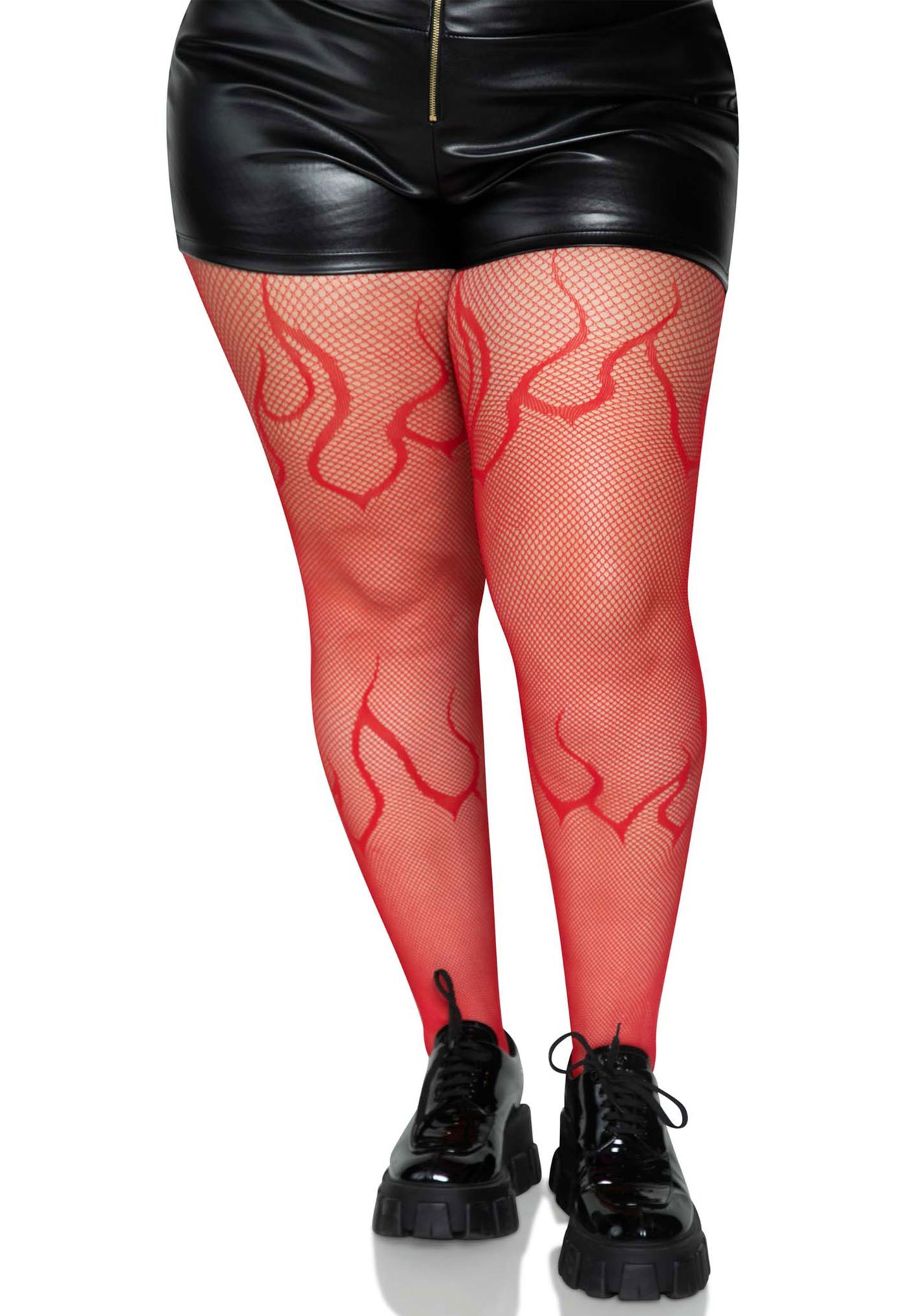 Plussize net panty met vlammen rood