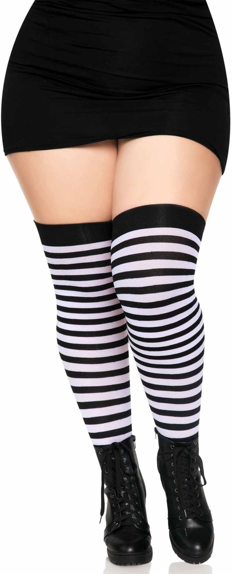 Plussize zwart wit gestreepte kousen