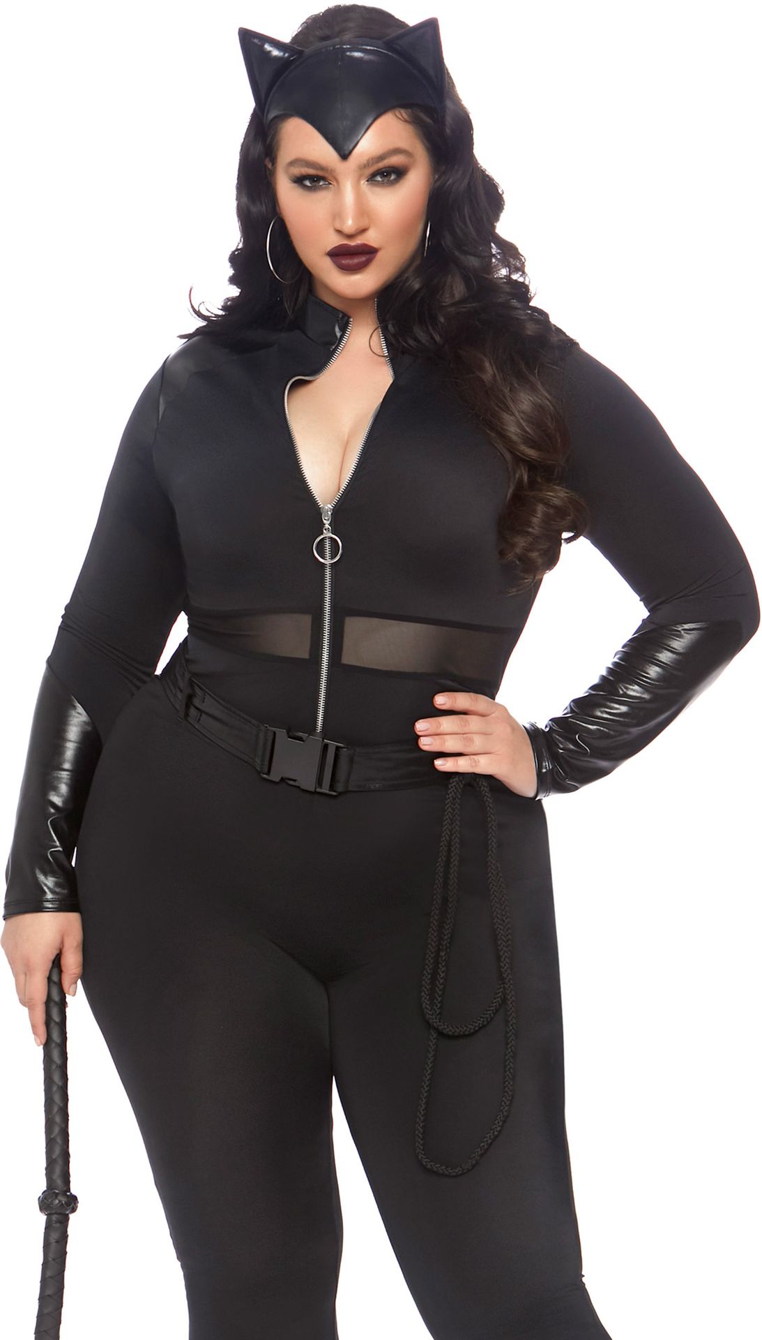 Plussize zwarte catsuit