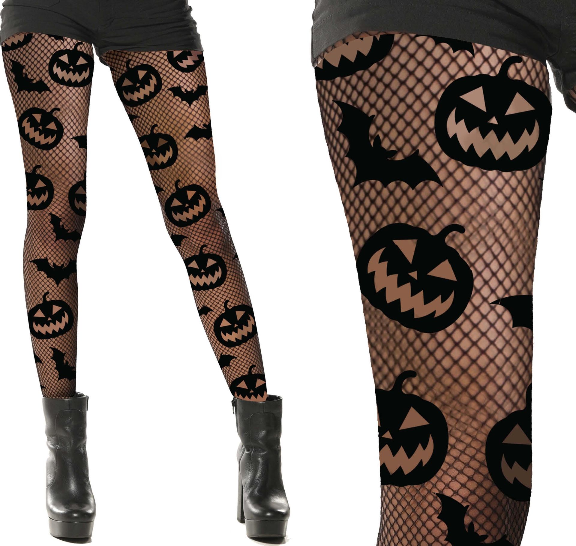 Pompoen en vleermuis panty dames halloween