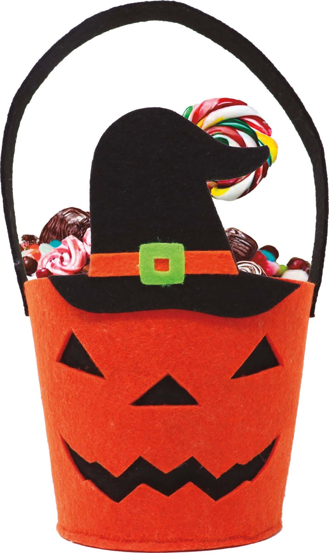 Pompoen met heksenhoed snoepmandje 25 x 13 cm halloween