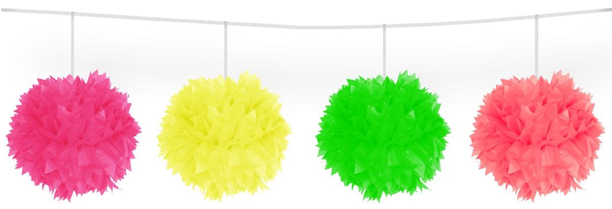 Pompom slinger meerkleurig neon 3 meter