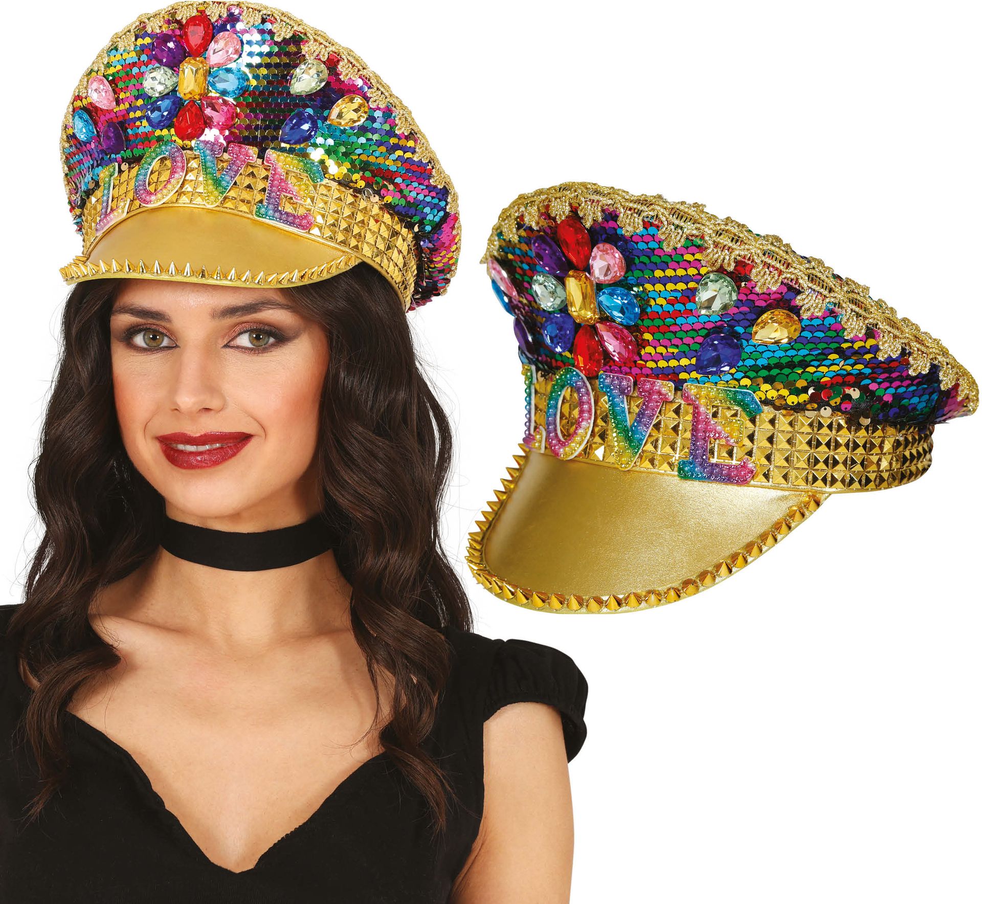 Pride Gouden Pet met Regenboog Juwelen