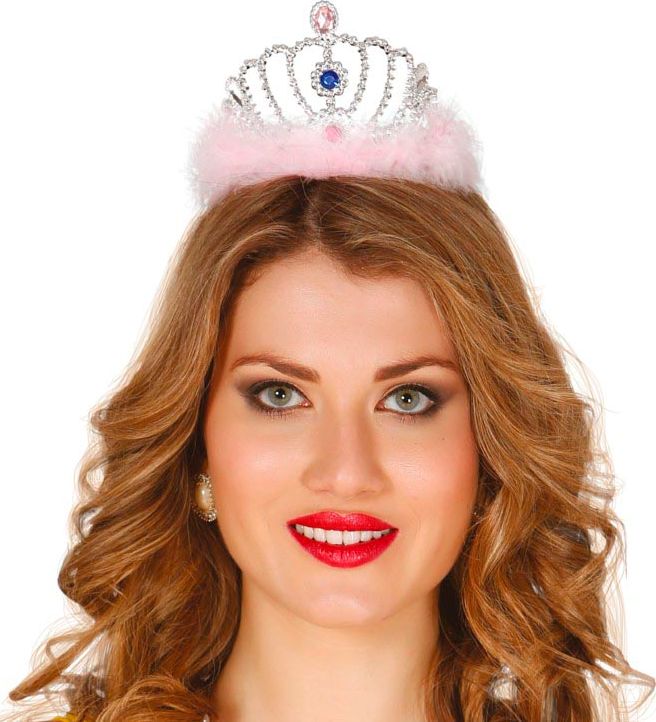 Prinsessen tiara met roze veertjes