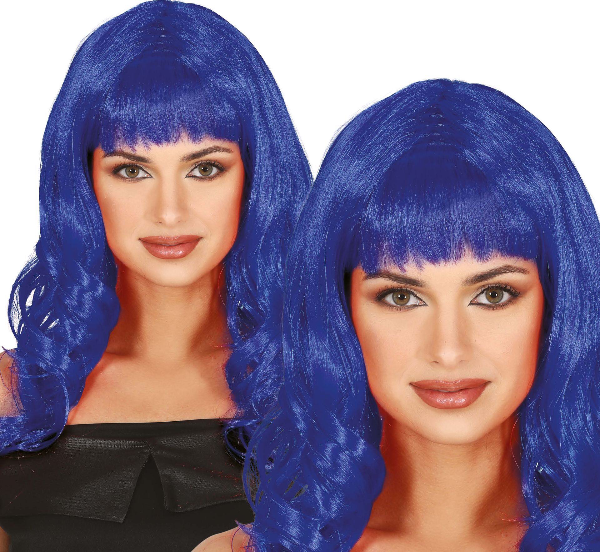 Pruik Blauw met Pony Lang Haar Dames