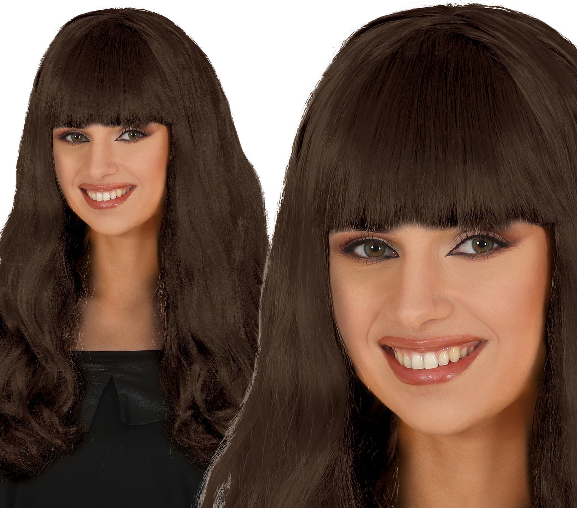 Pruik Bruin Middeleeuwse Prinses met Pony Lang Haar Dames