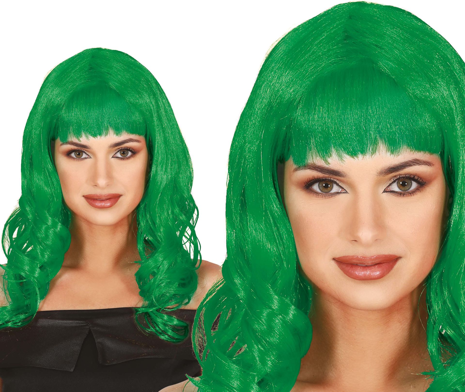 Pruik Groen met Pony Lang Haar Dames
