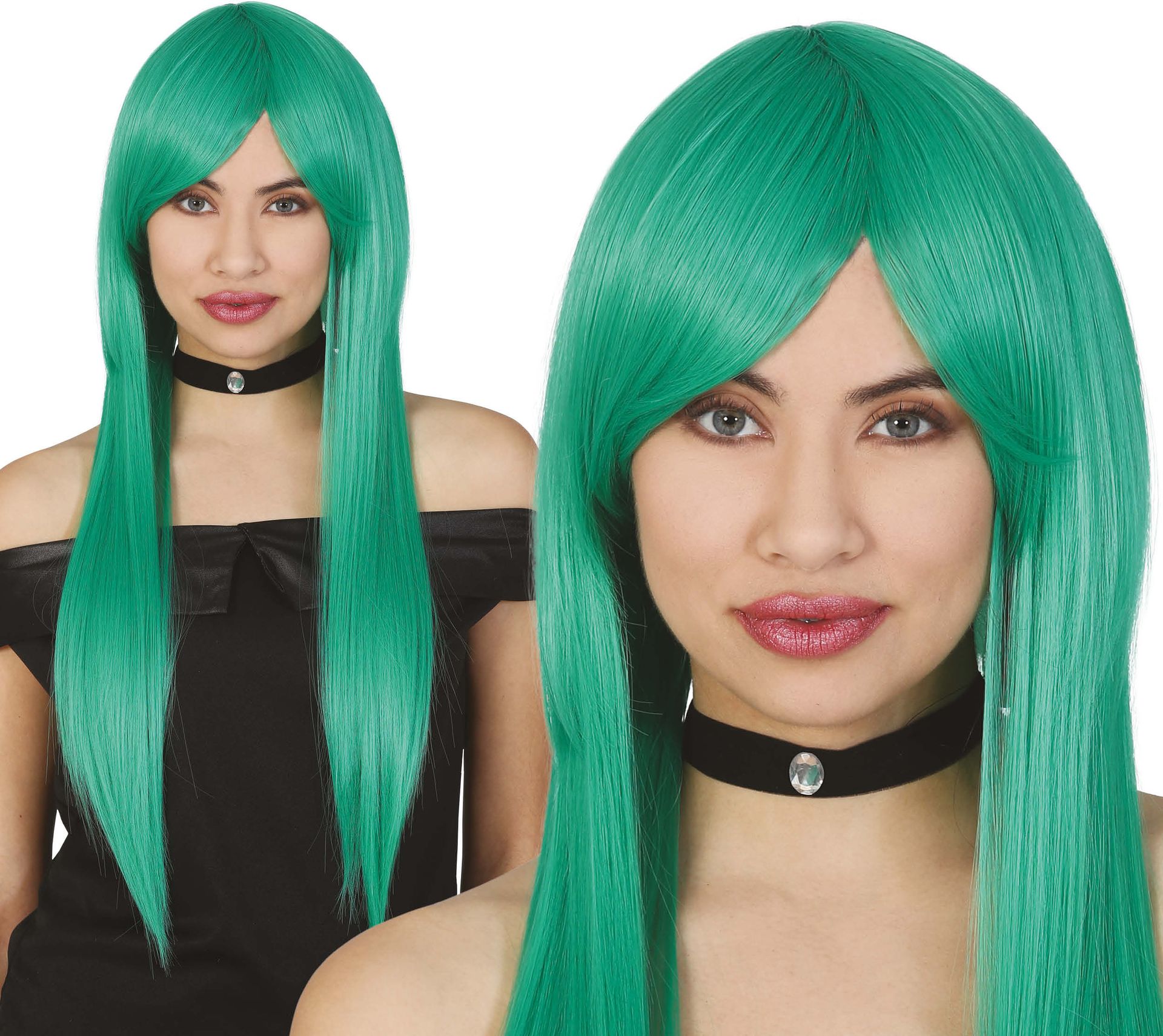 Pruik Groen Stijl Lang Haar