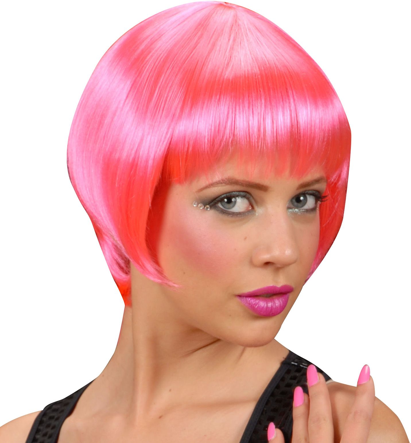 Pruik neon roze