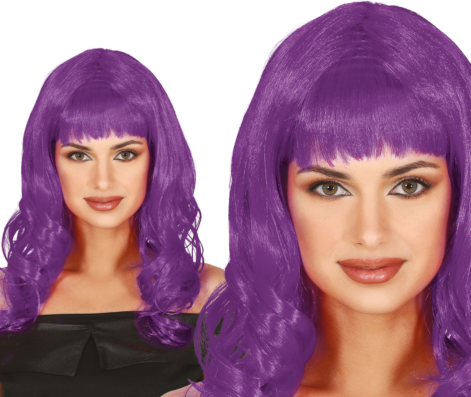 Pruik Paars met Pony Lang Haar Dames