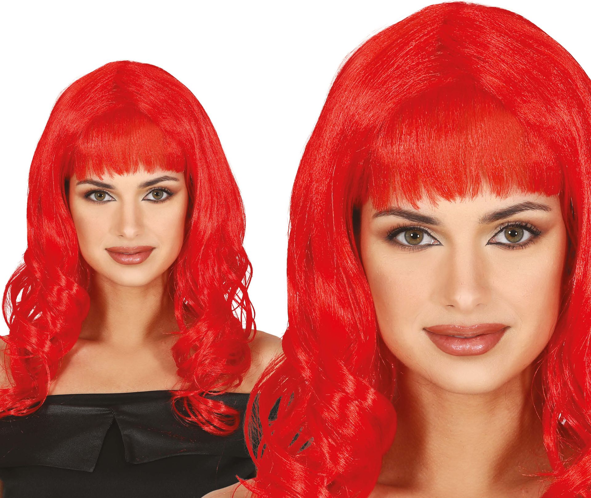 Pruik Rood met Pony Lang Haar Dames