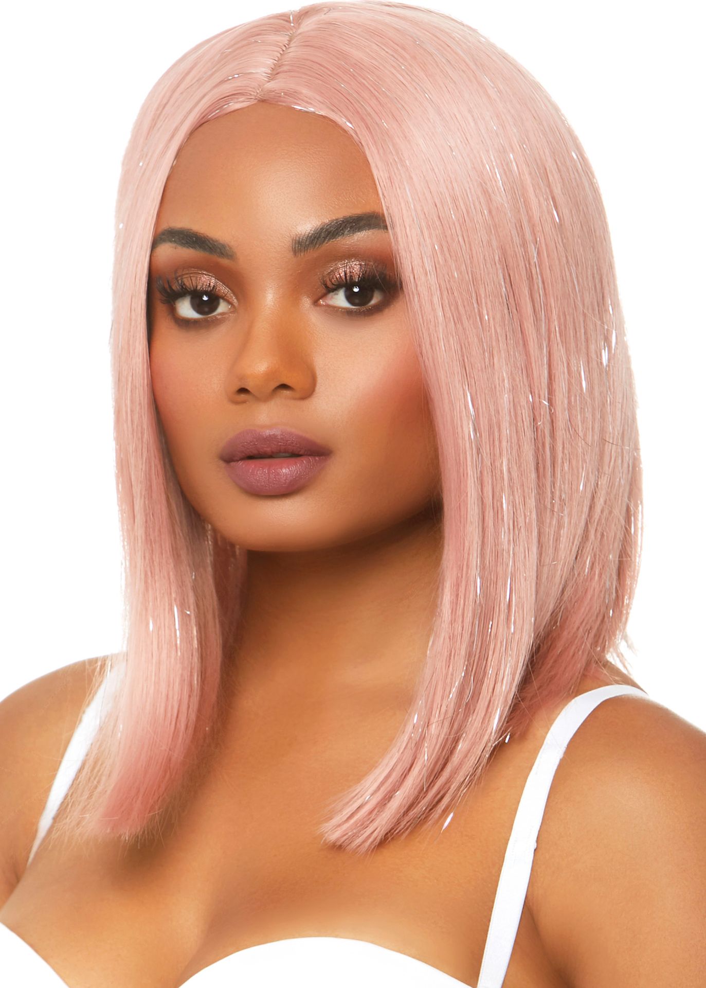 Pruik roze lange bob