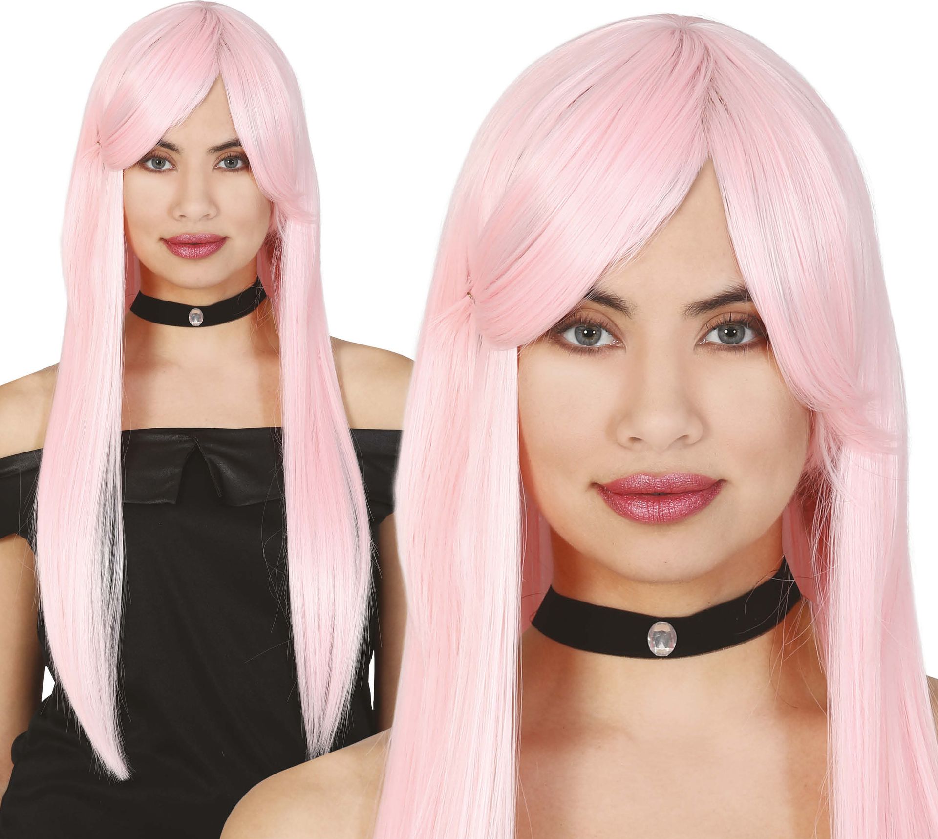 Pruik Roze Stijl Lang Haar