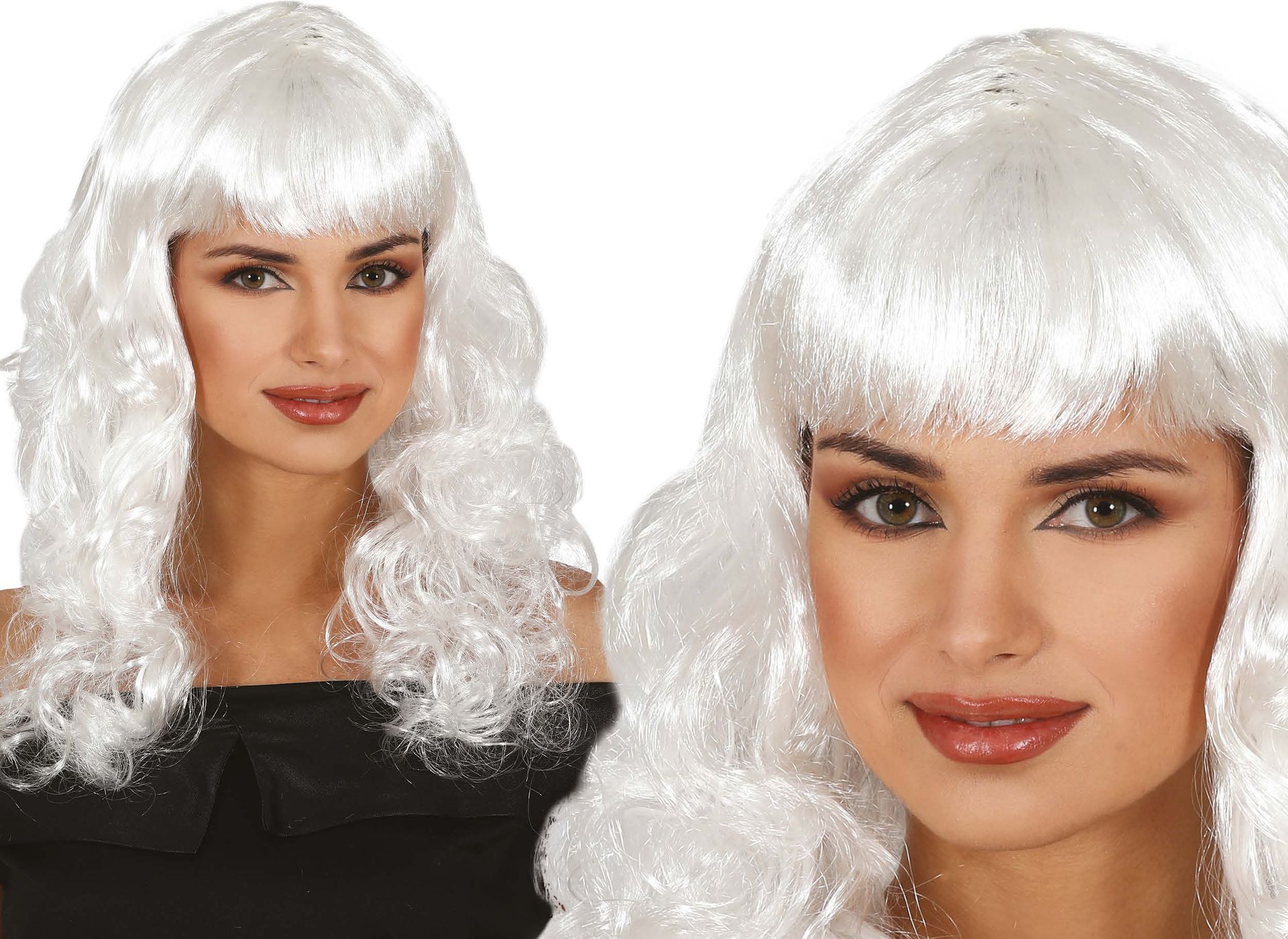 Pruik Wit met Pony Lang Haar Dames