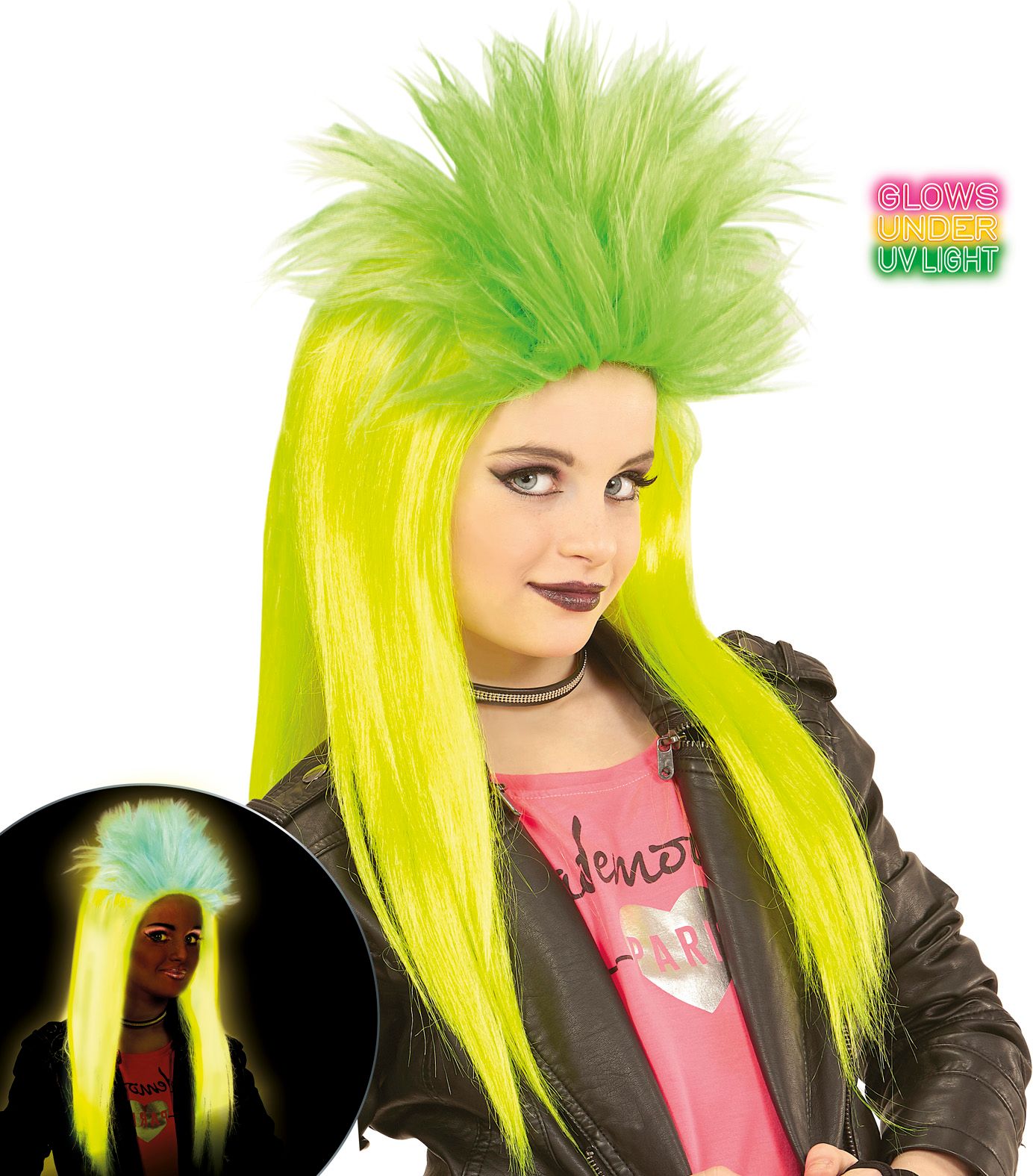 Punk pruik neon geel-groen