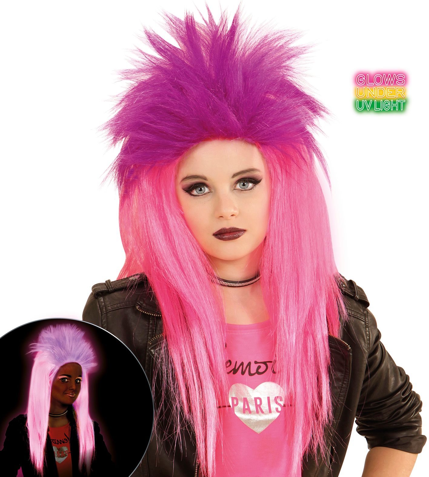 Punk pruik neon roze-paars