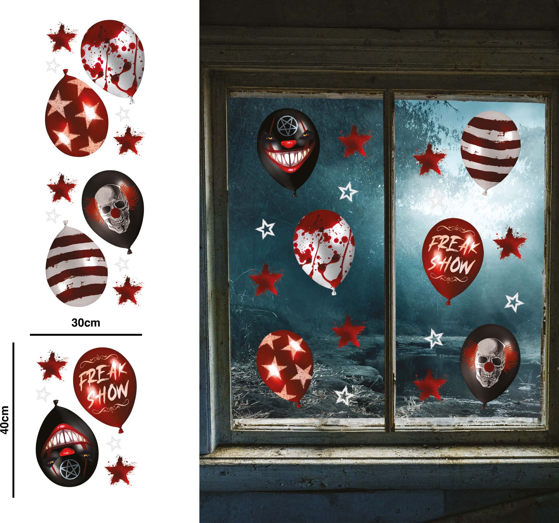 Raamdecoratie ballonnen horror clown 30 x 40 cm halloween
