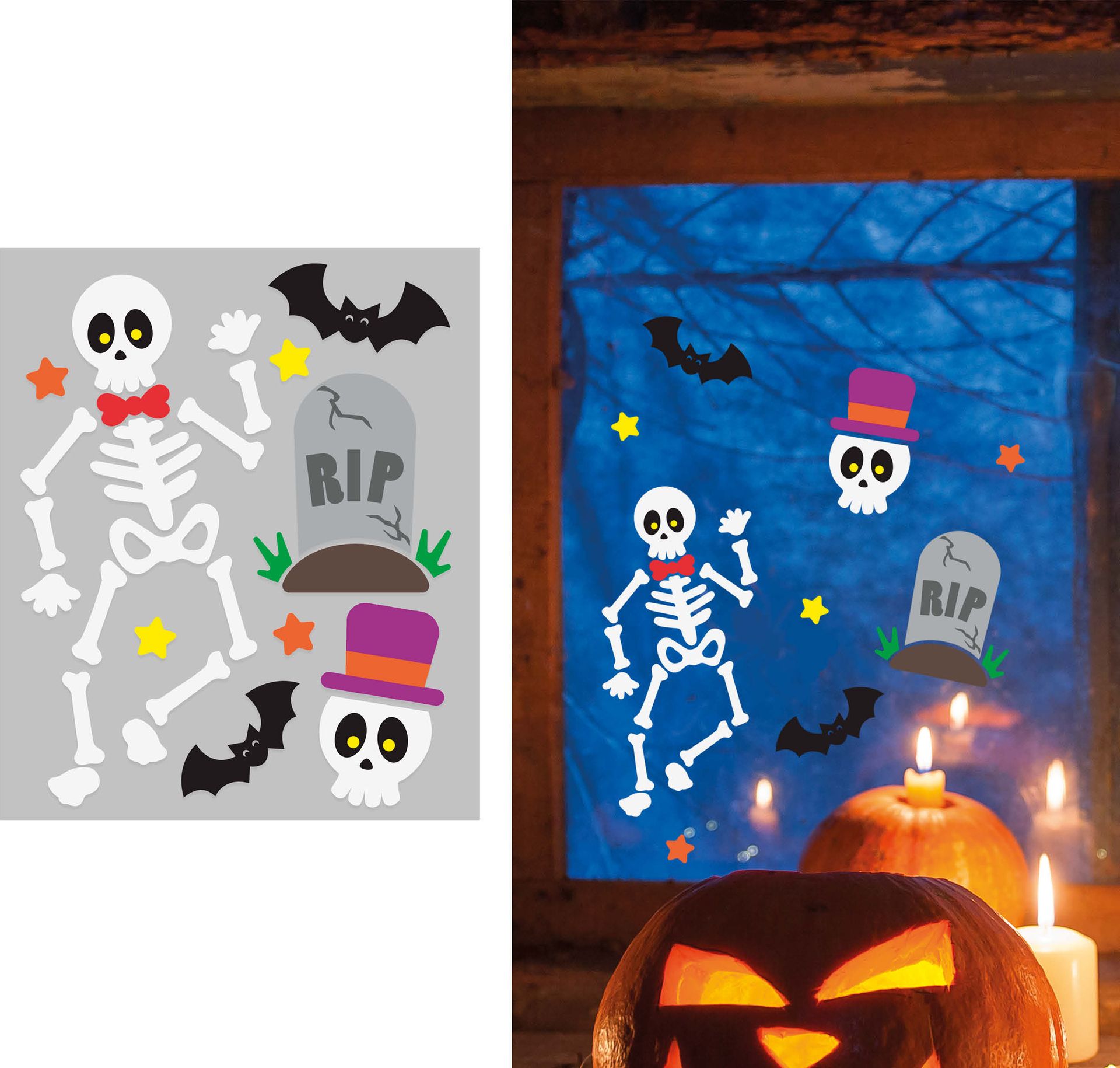 Raamdecoratie gelstickers skelet halloween