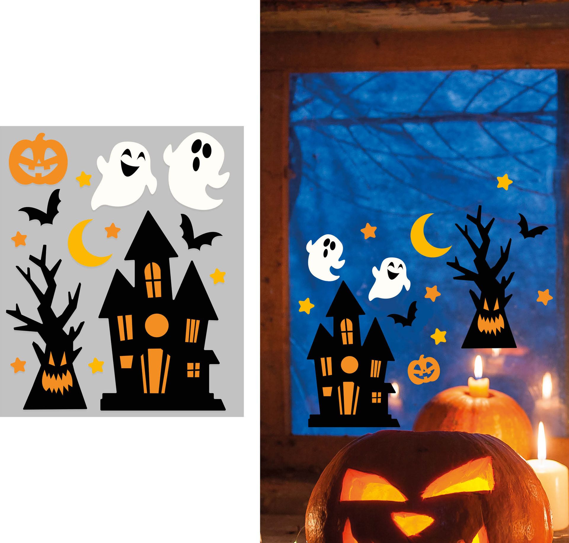 Raamdecoratie gelstickers spookhuis halloween