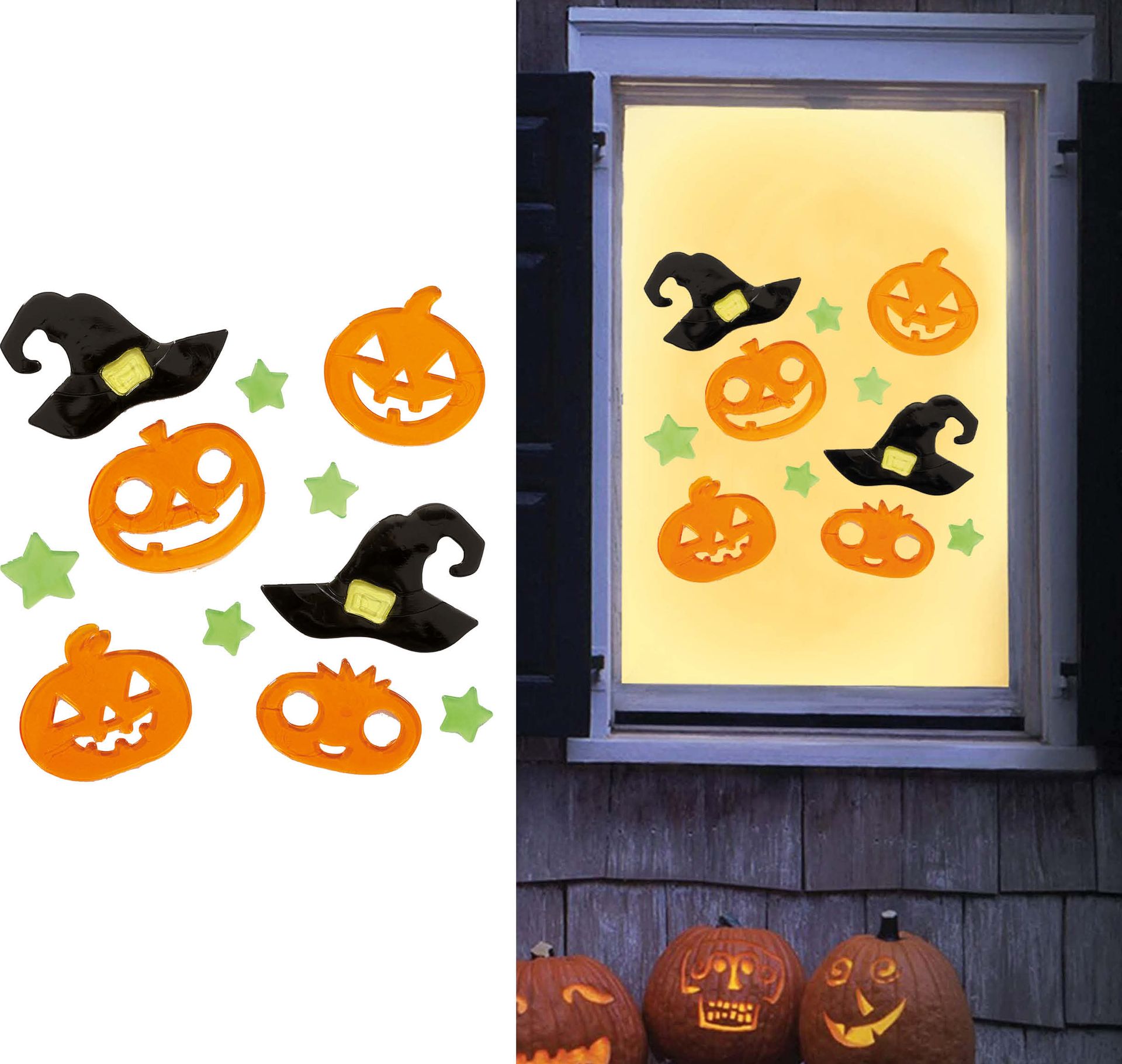Raamdecoratie pompoen en hoed halloween