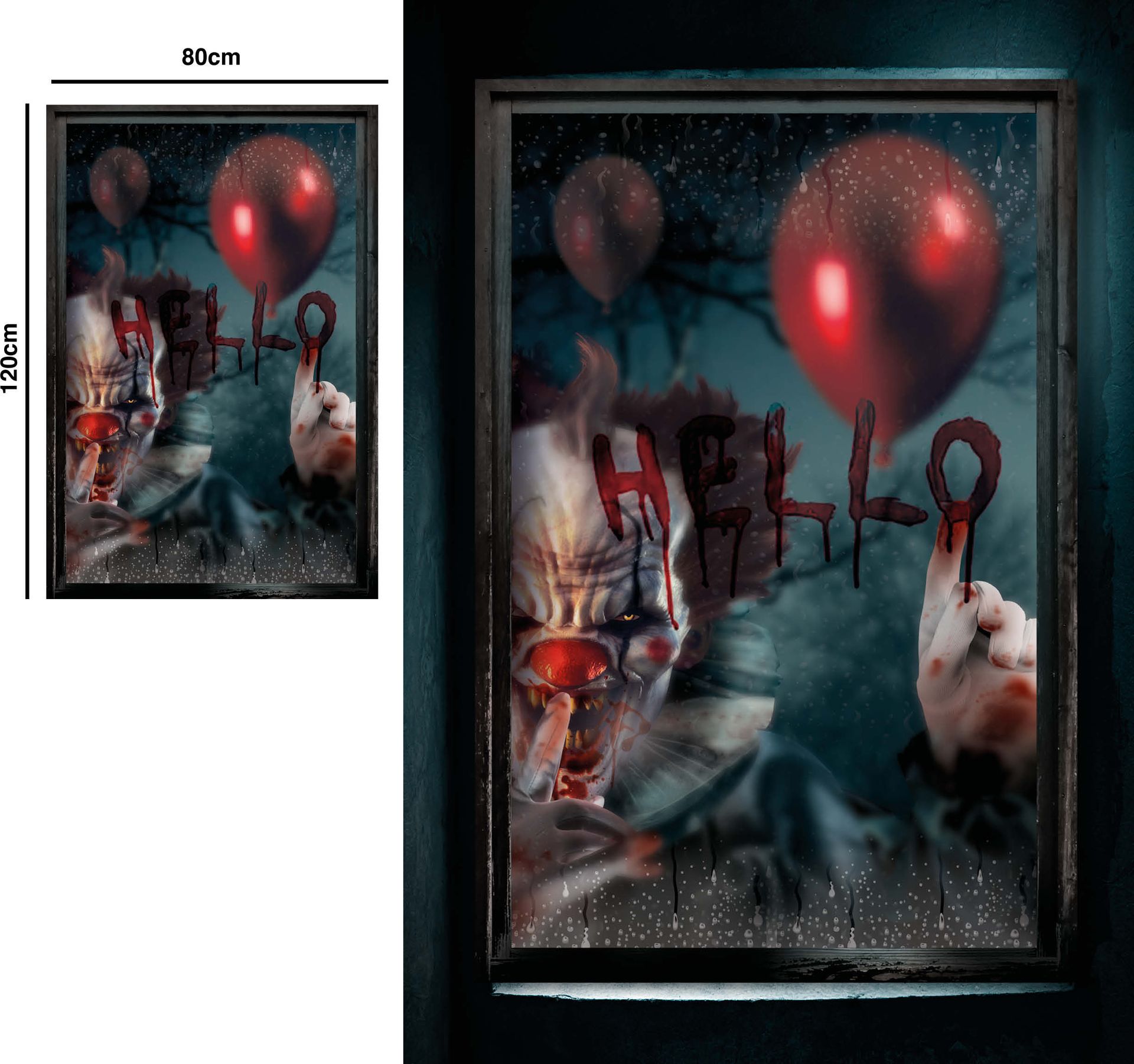 Raamdecoratie poster horror clown 80 x 120 cm halloween