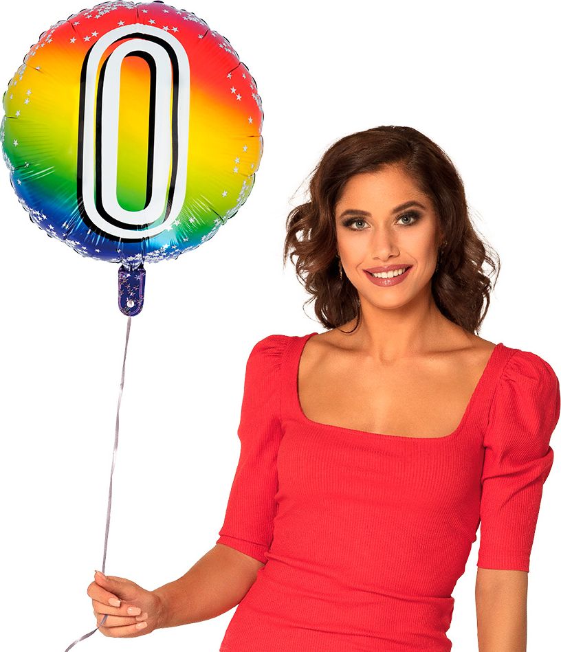 Rainbow folieballon cijfer 0