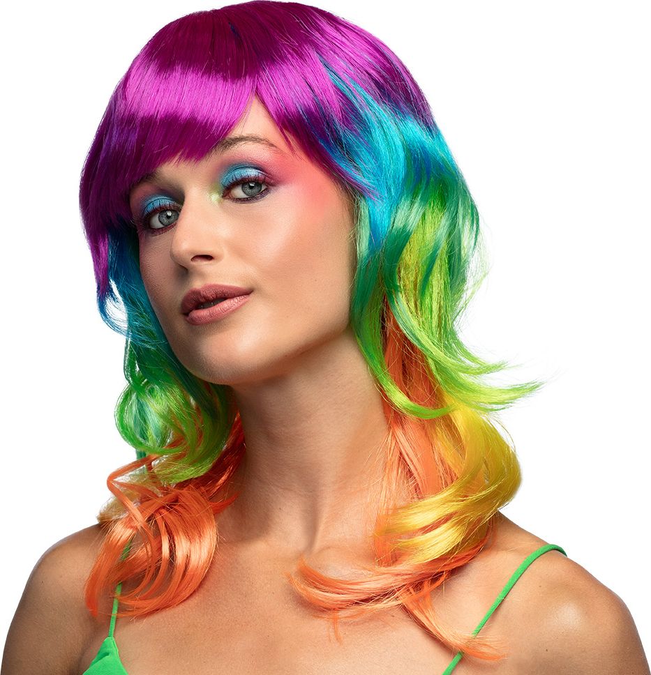 Regenboog Candy Pruik Lang