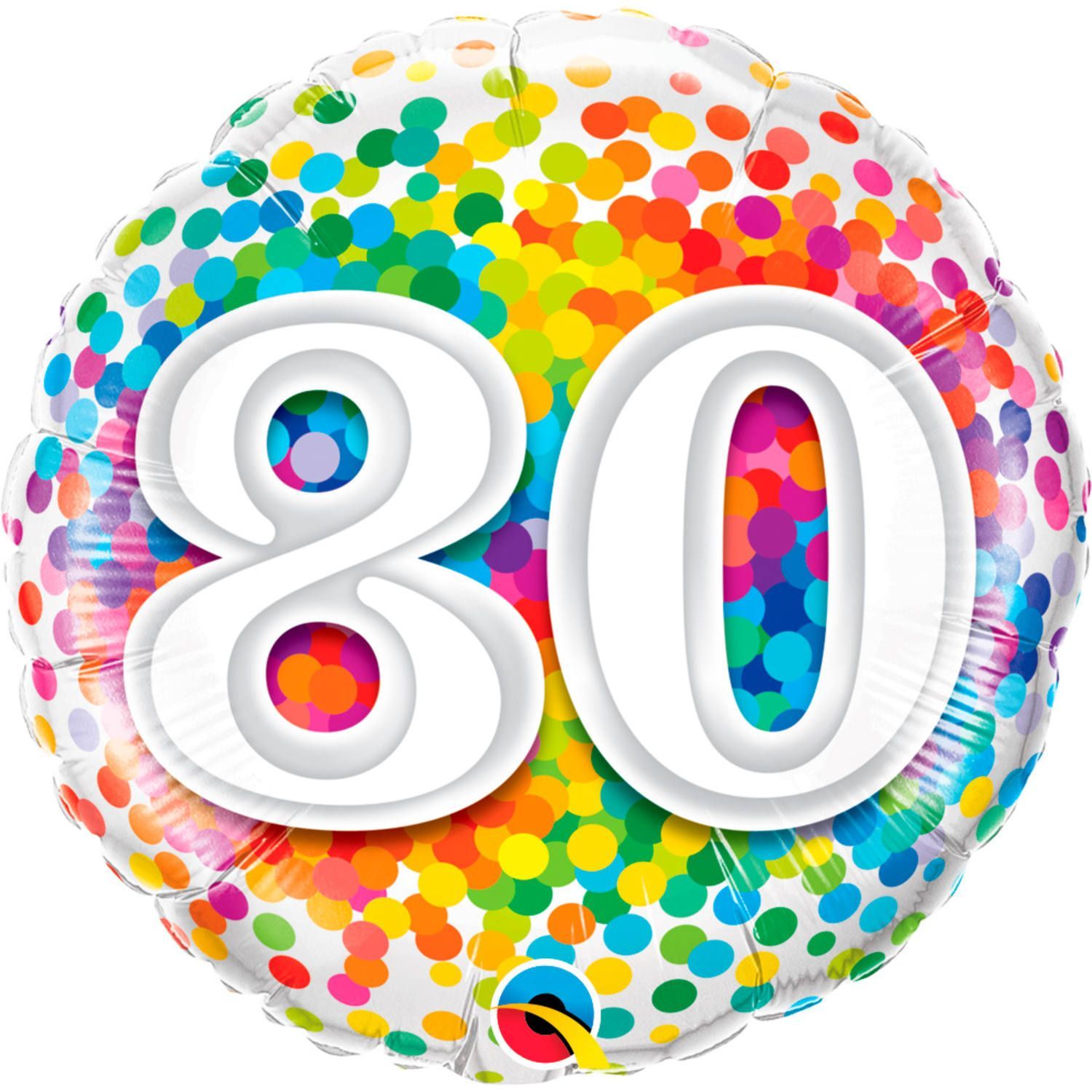 Regenboog confetti 80 jaar folieballon