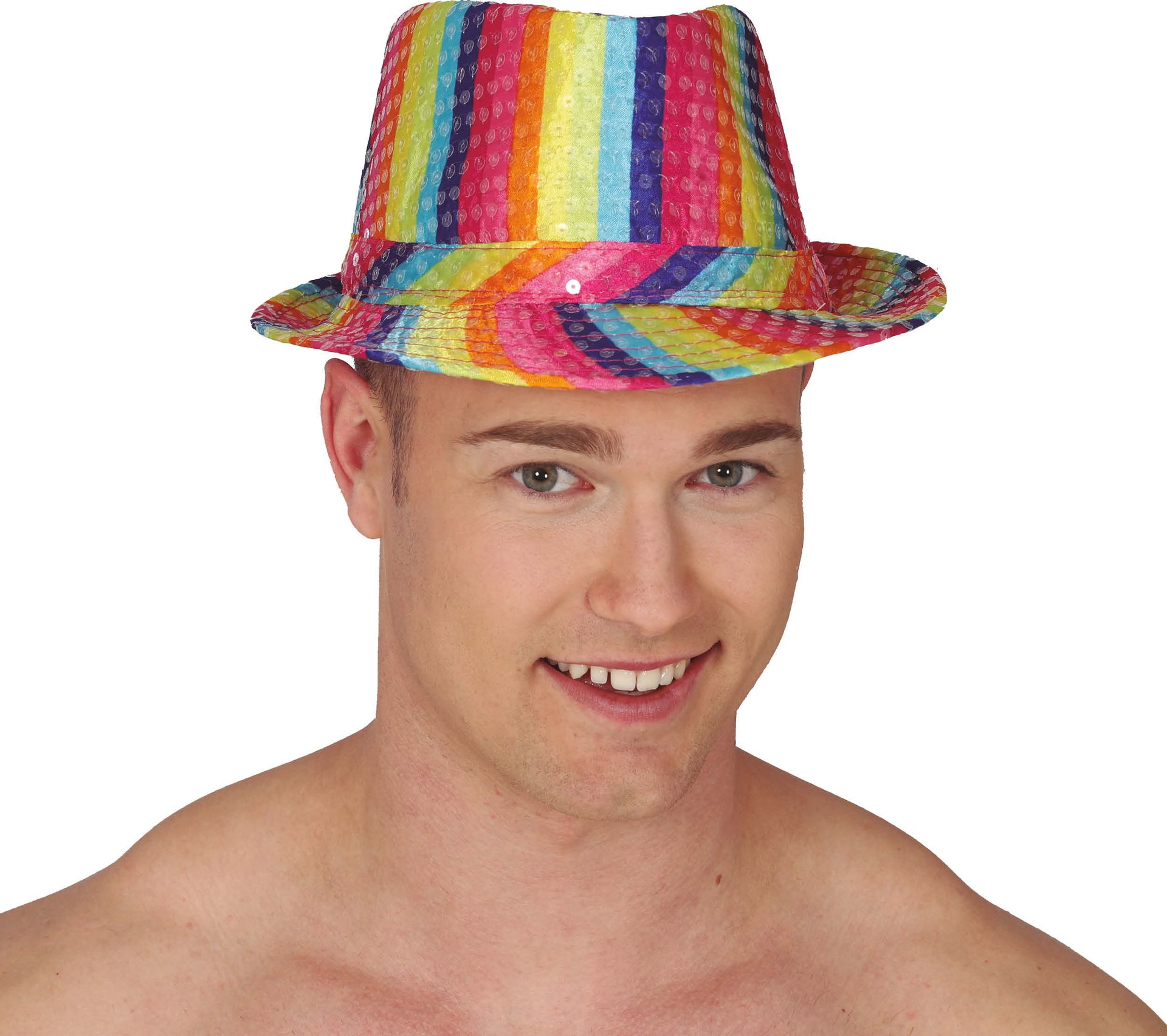 Regenboog pailletten fedora