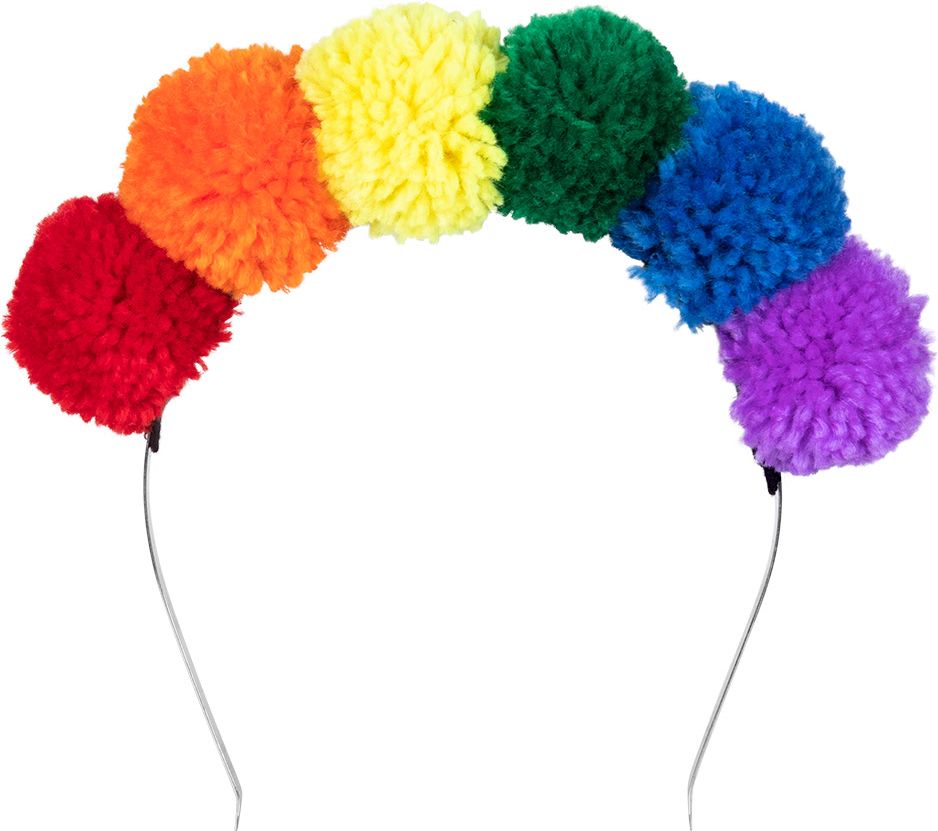 Regenboog pompoms haarband