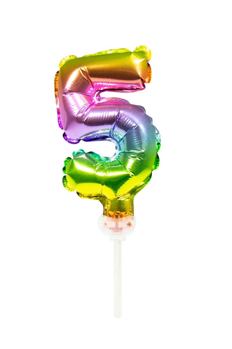 Regenboog taart topper cijfer 5 folieballon