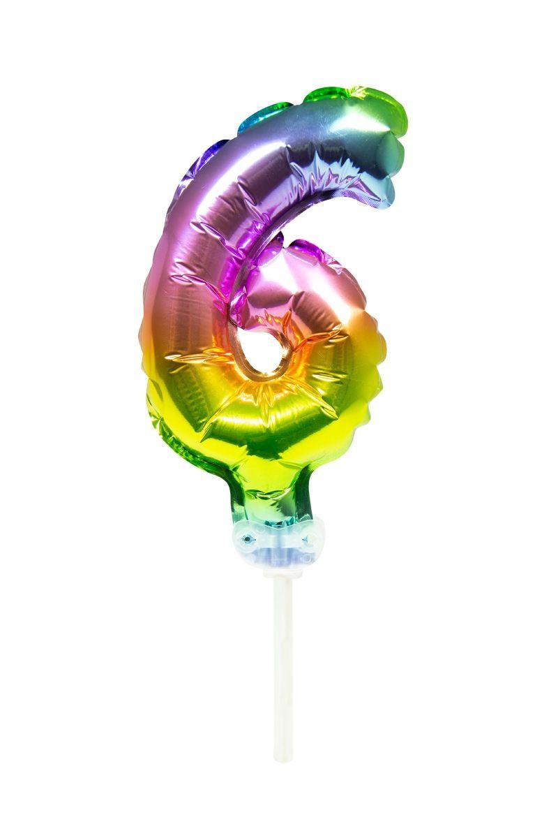 Regenboog taart topper cijfer 6 folieballon