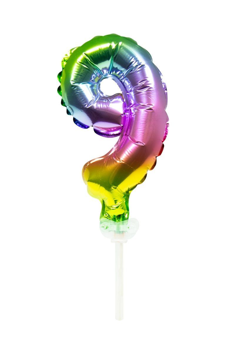 Regenboog taart topper cijfer 9 folieballon