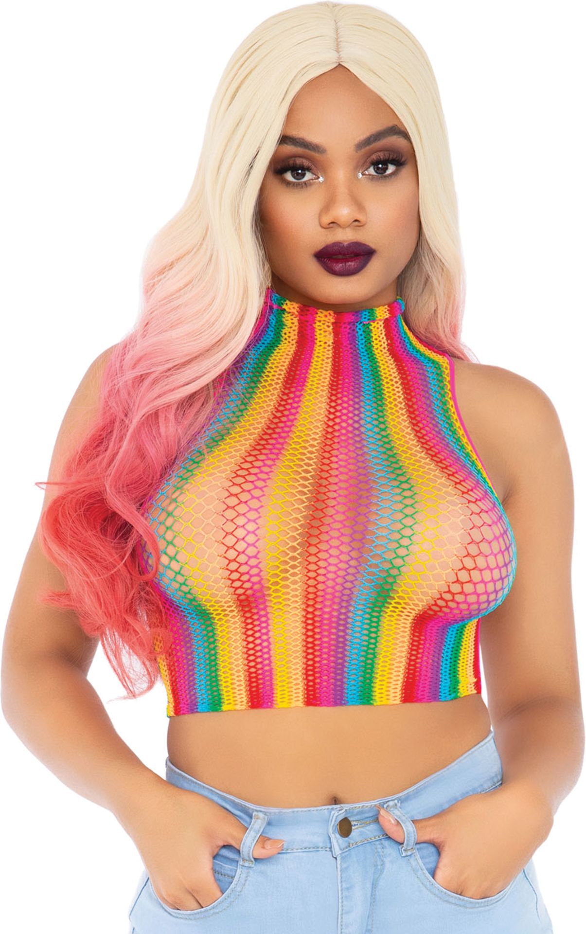 Regenboog visnet croptop