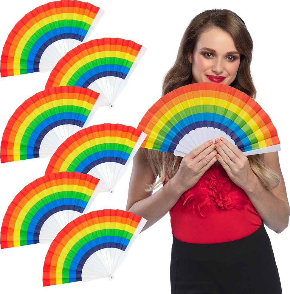 Regenboog waaiers gaypride 6 stuks