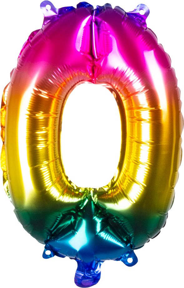 Regenboog XL folieballon cijfer 0