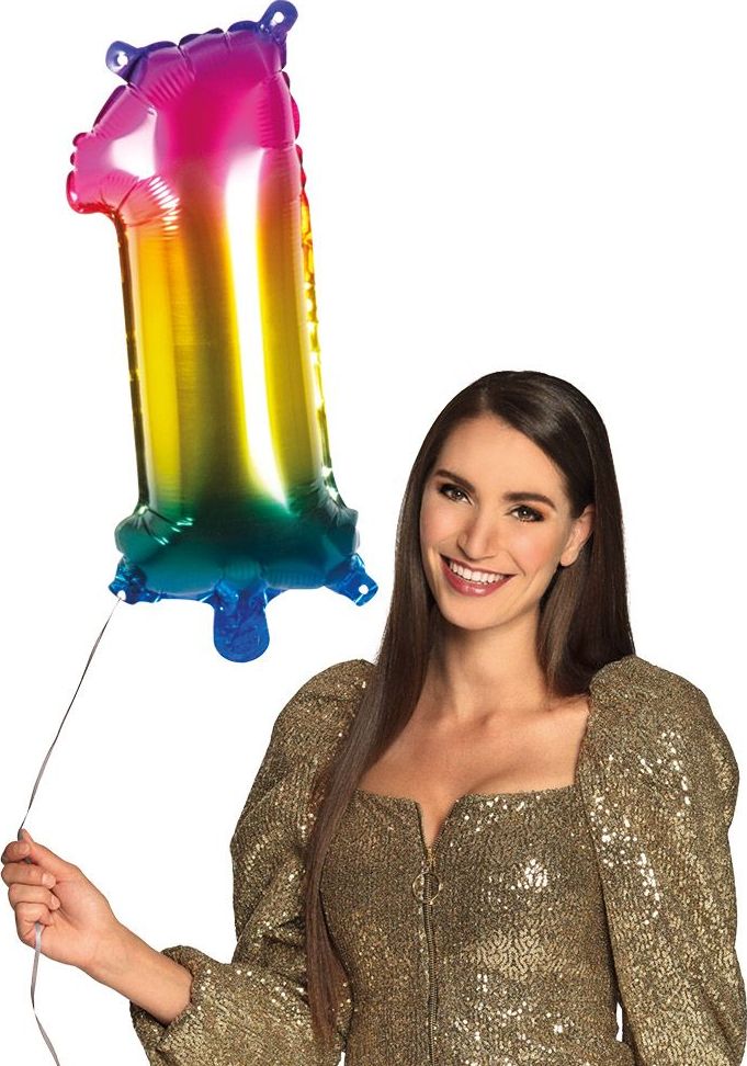 Regenboog XL folieballon cijfer 1