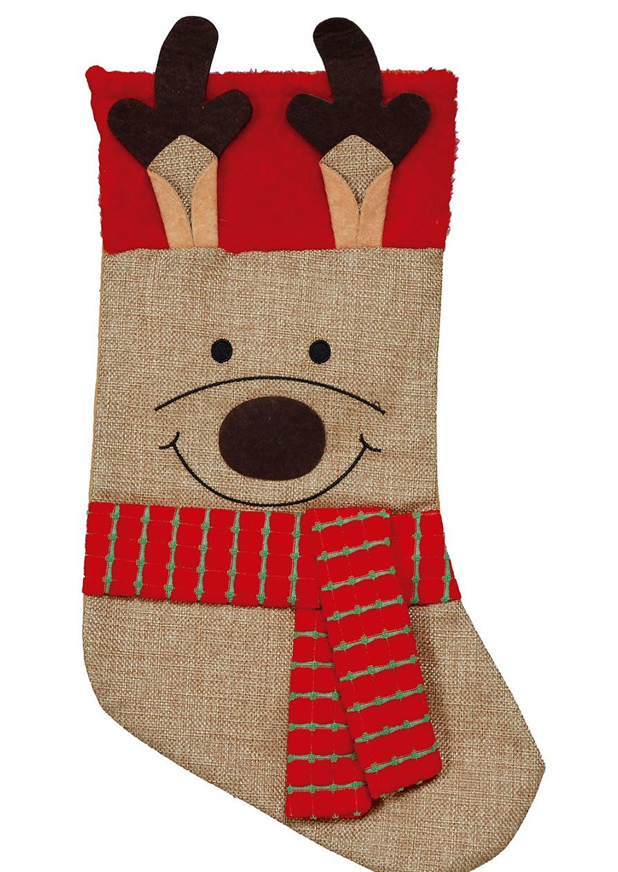 Rendier kerstsok van jute 50 cm