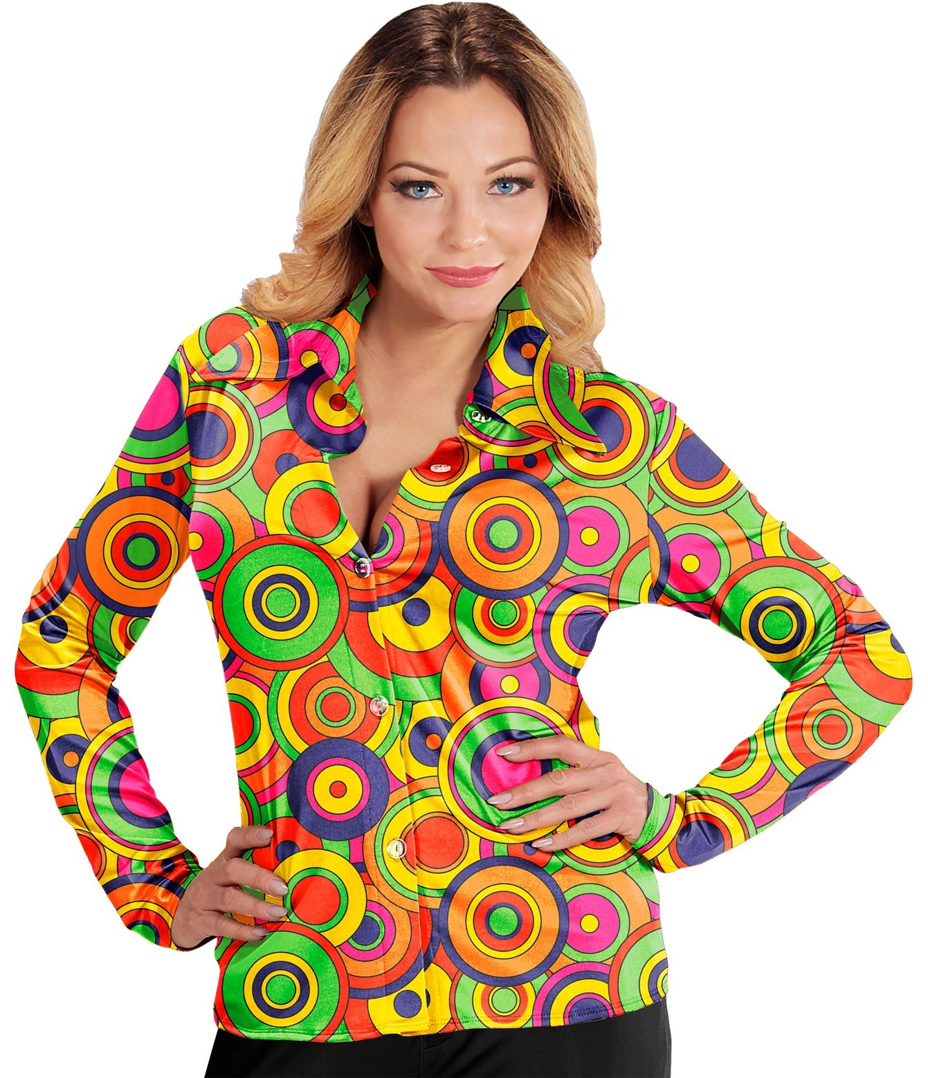 Retro 70s blouse cirkels vrouwen