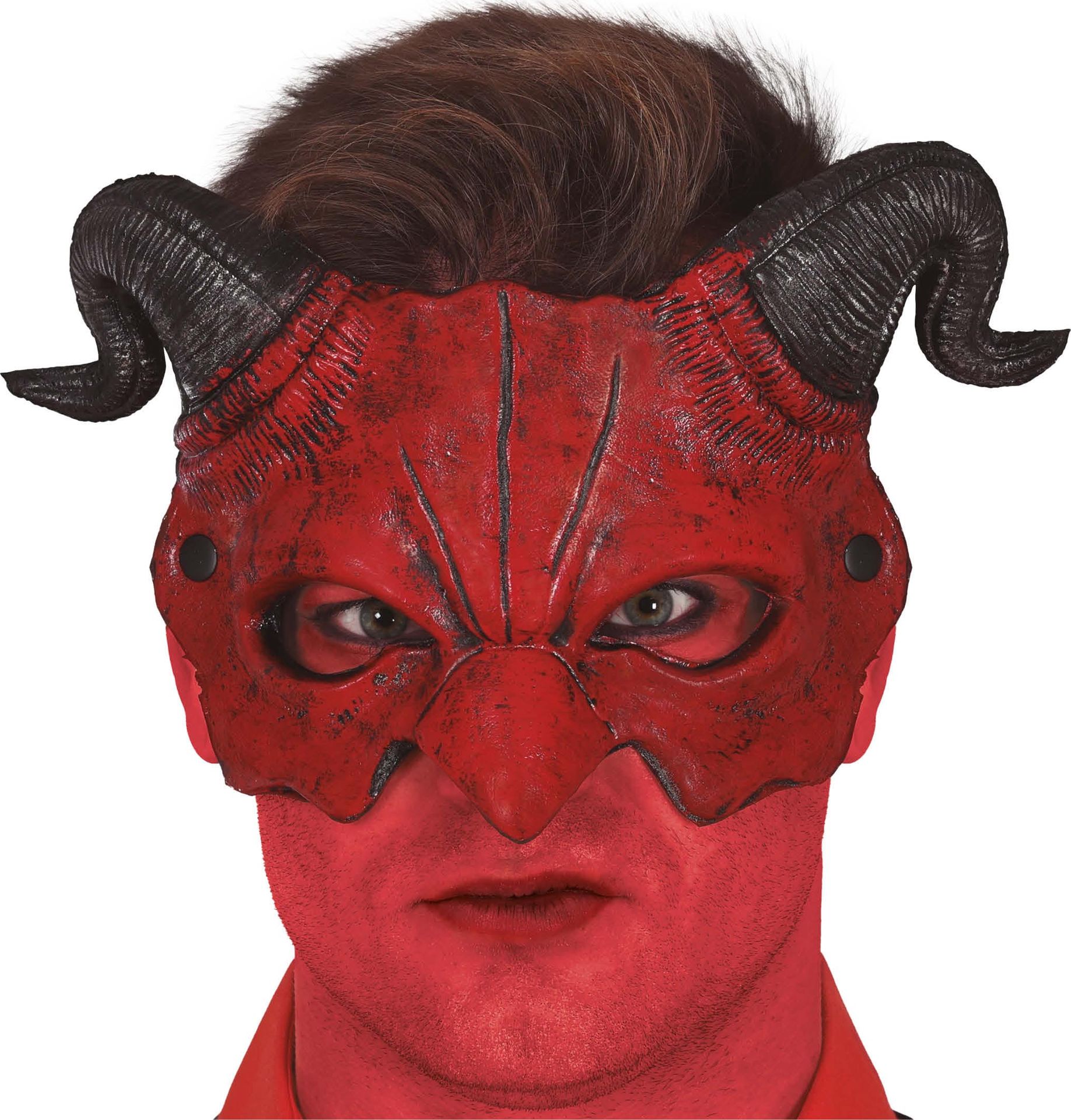 Rode duivel met horens halfmasker halloween